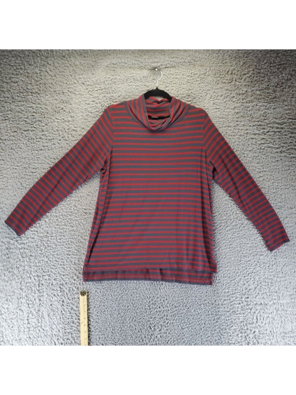 Pendleton Top Womens Medium Red & Blue Striped Cowl Neck Long Sleeve Tee